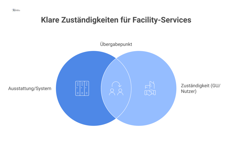 Diagramm einer Service-Desk-Abgrenzungsmatrix als Tabelle mit Spalten für Ausstattung, Zuständigkeit, Übergabepunkt und Bemerkung im Kontext von Stakeholdern.